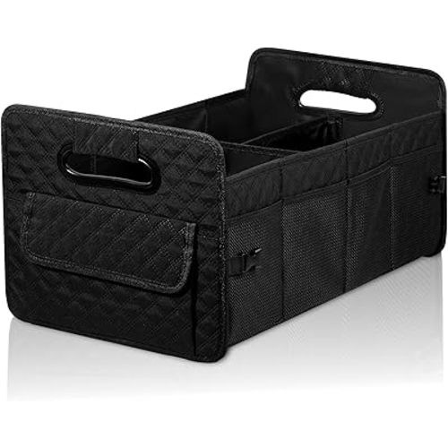 JiatuA Car Trunk Organizer for SUV, Car Storage Organizer Collapsible Multi Compartment Container Box Adjustable Car Accessories for Women Men, Black