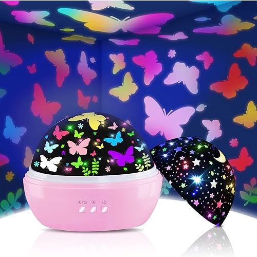 Butterfly Decorations Toddler Toys for 3-8 Year Old Girls, 16 Colors Star Projector Butterfly Night Light, Butterflies Party Room Decor, Christmas Easter Birthday Kids Toys Gifts for Girls Age 5-12