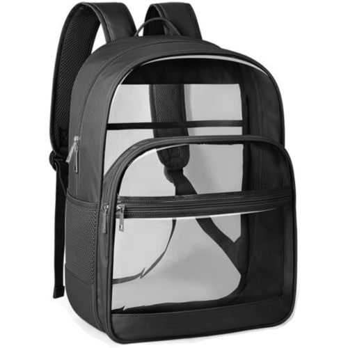Clear Backpack, Heavy Duty Transparent Bookbag for School, Fabric & PVC Transparent Backpack with Reinforced Strap for Women Men, Capacity Clear Bag for College, Travel, Security, Black