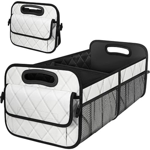 Deosk Trunk Organizer with 6 Pockets - Car Storage Accessory for SUVs, Minivans, and Trucks - 50L Waterproof Polyester (Medium, Beige)