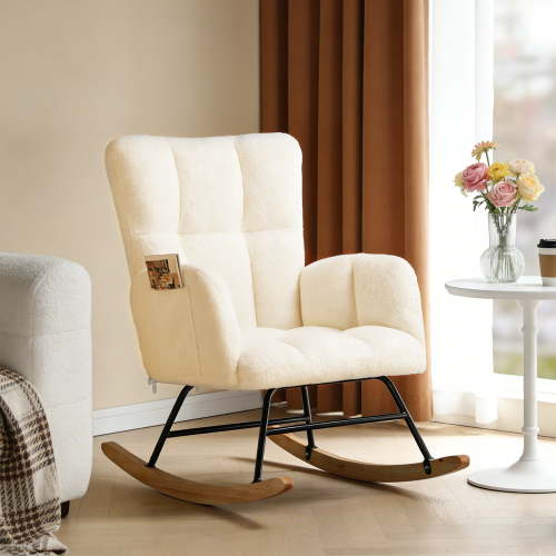 CloudRest Pro Oversized Nursery Rocking Chair, Cozy Accent Chair for Nursery/Bedroom/Living Room, Beige