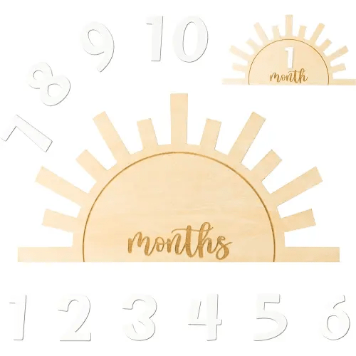 R HORSE Baby Monthly Milestone Cards Reversible Boho Sun Wooden Monthly Milestone Discs with Interchangeable Cards Baby Months Signs Announcement Baby Shower Christmas Gifts Photo Props for Boy Girl