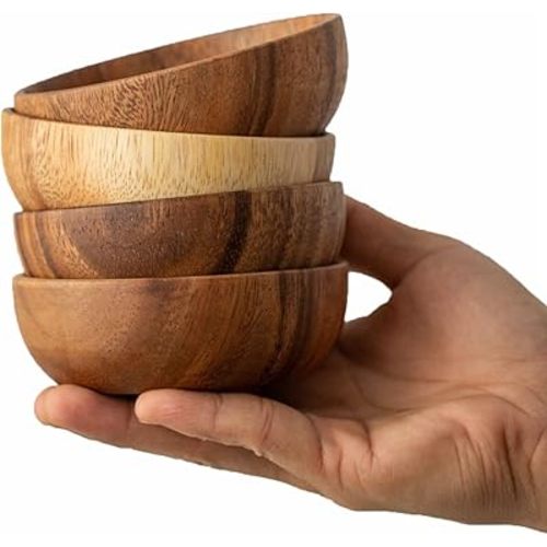 muso wood Wooden Dipping Bowls, 4 Pack Sauce Bowls, 2.5 oz Sauce Dish, Acacia Wood Sauce Bowls for Ketchup, Barbecue Sauce, Dressings, Appetizers