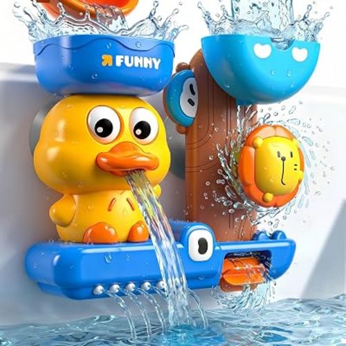 Bath Toys for Toddlers 1-3, Cute Duck Baby Bath Toys with 3 Powerful Suction Cups for Bathtub & Pool, Water Toys for 1 2 3 Year Old Boys Birthday Gifts (Blue)