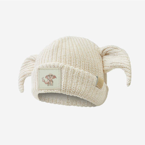 Kids White Dobby Cuffed Beanie with Ears