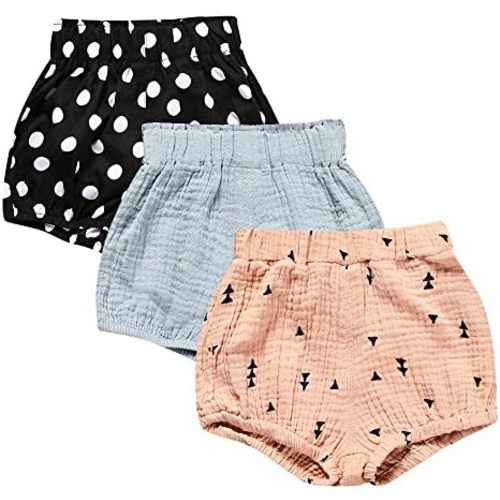 MYGBCPJS Baby Girls Boys 3 Pack Cotton Linen Blend Cute Bloomer Shorts Loose Harem Shorts