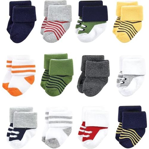 Luvable Friends Baby Terry Socks, 6-12mo, 12 pack