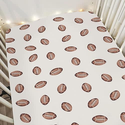 Cream Watercolor Footballs Baby Crib Sheets for Boy Girl 52"x28" American Footballs Party Soft Stretchy Fitted Crib Mattress Cover Sports Lovers Gift Baby Sheet for Standard Crib & Toddler Mattress