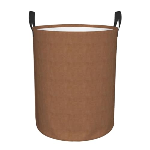 Faux Leather Natural Brown Round Canvas Linen Laundry Hamper, Waterproof Storage Bin For Toys, Books, Clothes, Pets, Laundry Basket, Gift Basket Medium