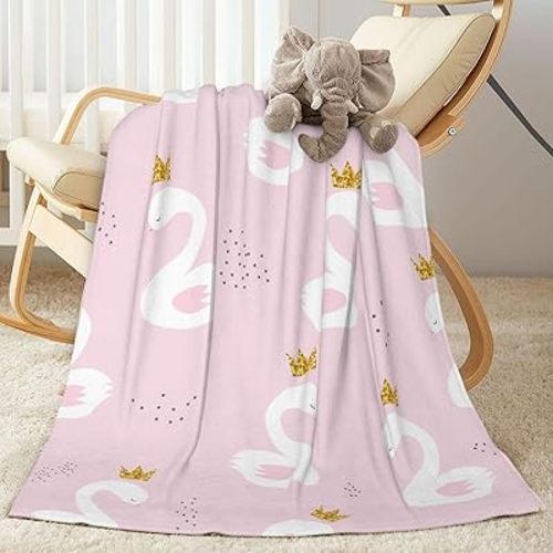 Cute Childish Swan Princess Baby Blankets Soft Warm Fuzzy Plush Bed Throw Blanket for Newborn Infant Toddler Girls Boys Kids, 30"X40"