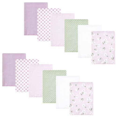 Hudson Baby Infant Girl Cotton Flannel Burp Cloths Bundle, Purple Dainty Floral, One Size