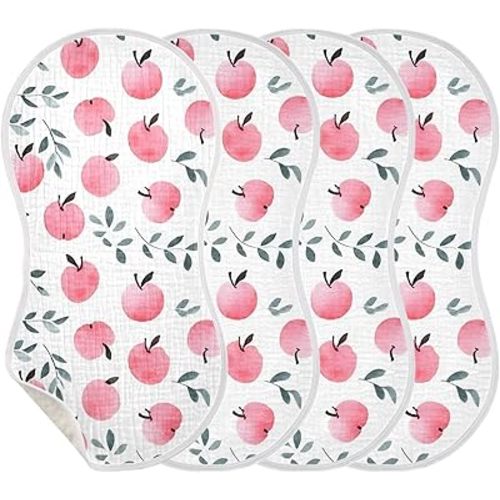 4Pcs Apple Burp Cloth,Unisex Large Absorbent Soft Cotton Muslin Burping Cloths for Newborn Boys Girls,11x22in,A110865