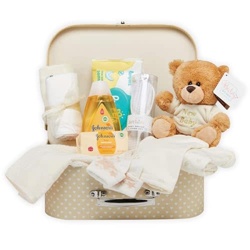 Baby Box Shop Unisex - 12 pcs Neutral Baby Essentials - Baby Gift Hampers, Gender Neutral Baby Gift Basket Hampers, Baby Gender Reveal Gift Set - Cream