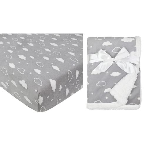 American Baby Company Heavenly Soft 2 Piece Chenille/Sherpa Crib Sheet & Blanket Set, 3D Cloud Grey, for Boys and Girl