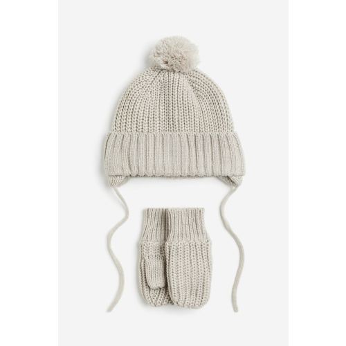 2-piece Beanie and Mittens Set, Light taupe