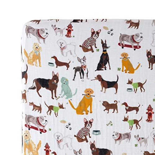 Little Unicorn Fitted Crib Sheet | 100% Cotton Muslin | Super Soft | Sized for Standard Baby Crib & Toddler Mattress | Machine Washable | 52” x 28” x 9” (Woof)