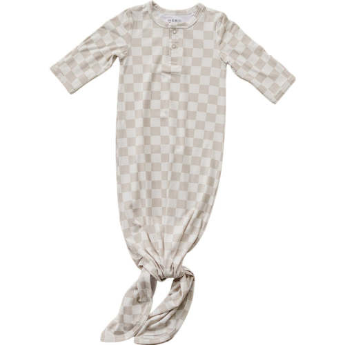 Mebie Baby Taupe Checkered Bamboo Knot Gown — buybuy BABY