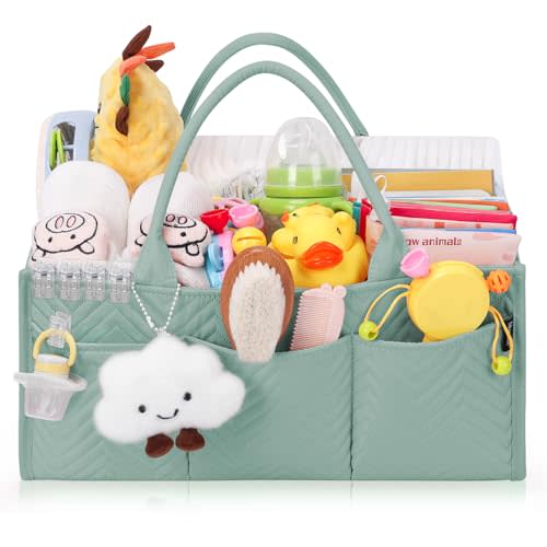 Skycase Large Diaper Caddy Organizer, Baby Organizers and Storage for Newborn Essentials Must Haves, Nursery Storage Basket for Baby Shower Gifts, Baby Registry Search for Boy or Girl - Green