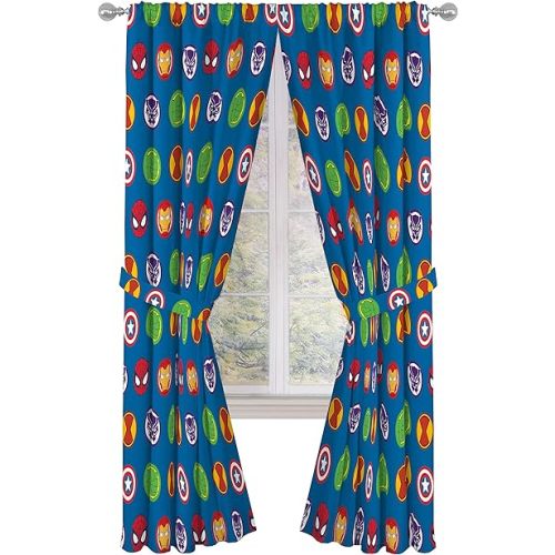 Jay Franco Marvel Super Hero Adventures Double Team 84" Inch Drapes - Beautiful Room Décor & Easy Set Up, Bedding Features The Avengers - Curtains Include 2 Tiebacks, 4 Piece Set