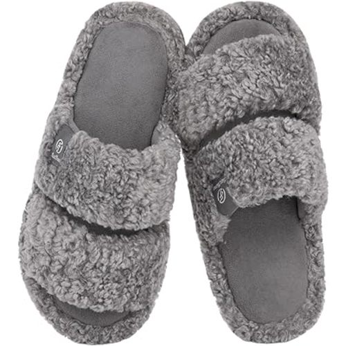 EverFoams Women's Fuzzy Open Toe Slippers Comfy Soft Memory Foam Indoor House Shoes