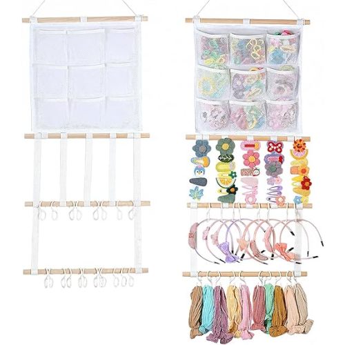 Headband Holder Hair Bows Organizer for Girls, Large Capacity Bow Holder, Pre-Assembled Hair Accessories Wall Hanging Organizer for Toddler Baby Girl Nursery Room Décor