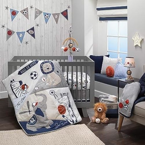 Lambs & Ivy Hall of Fame Sports Animals 5-Piece Crib Bedding Set - Gray/Blue