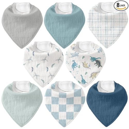 Muslin Baby Bibs 8 Pack, Baby Bandana Drool Bib for Drooling and Teething, Cotton Soft Absorbent for Girls Boys BC