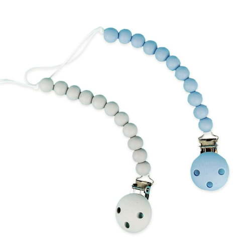 Kids Heroes Silicone Pacifier Holder Clip with One Piece Design for Baby, 2 Pack (Blue and Grey)