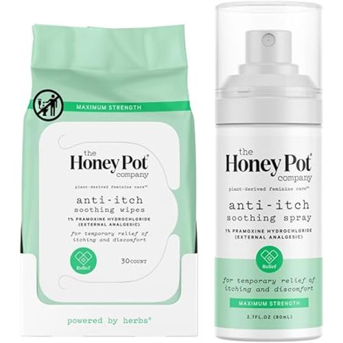 The Honey Pot Company - Feminine Anti-Itch Soothing Wipes & Anti-Itch Spray Bundle - At Home or On the Go Medicated Wipes & Spray to Relieve Itching & Discomfort - Maximum Strength - Feminine Care