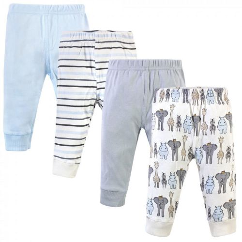 Hudson Baby Infant and Toddler Boy Cotton Pants 4pk, Royal Safari, 0-3 Months