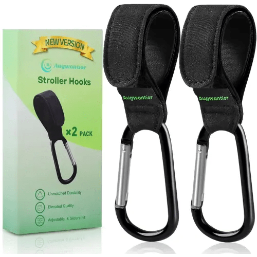 Stroller Hooks for Bags, 2 Pack Non-Slip Stroller Clips and Hooks, Adjustable Stroller Carabiner Clip, Baby Stroller Accessories, Hooks for Bike, Scooter, Wheelchair, Walker by Aguwontior
