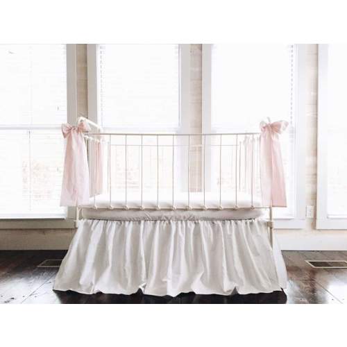 White & Baby Pink Farmhouse Crib Skirt with Bows | HCT