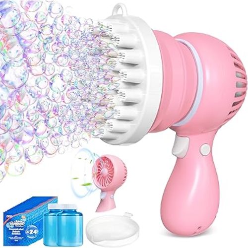 Sloosh Bubble Machine Gun with Solution Refill, Removable Fan, Rocket Shape Bubble Guns Blaster for Kids Adults, Summer Toys, Party, Easter, Birthday Gift, Outdoor
