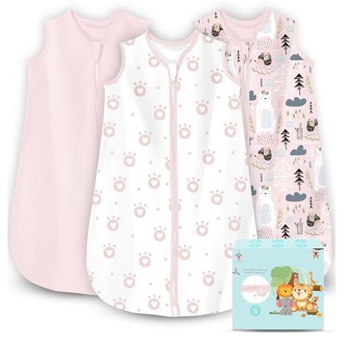 Cute Castle Baby Sleep Sack 0-6 Months - Lightweight 100% Cotton 2-Way Zipper TOG 0.5 Infant Wearable Blanket, Newborn Essentials Toddler Sleep Clothes, 3 Pack(Pink, Bear, Bear Claw)