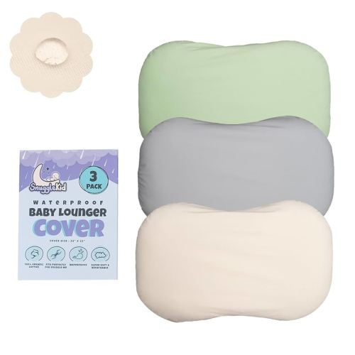 100% Waterproof Baby Lounger Cover - 2-Ply Organic Cotton Slipcovers Keep Your Lounger Clean & Your Baby Comfy - Machine Washable - (Lounger Not Included) - 3-Pack Includes Gray, Off-White & Sage