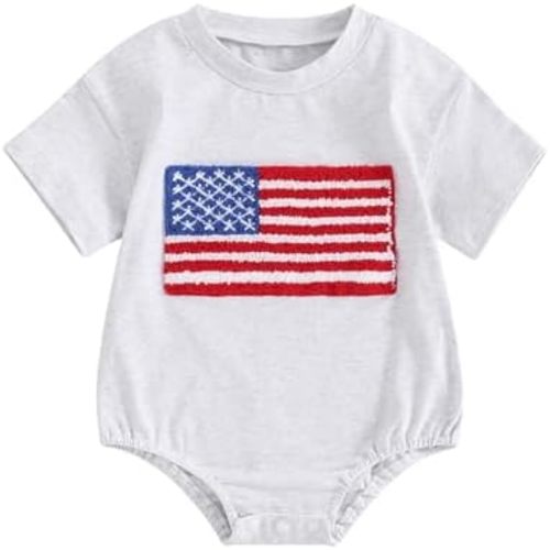 Newborn Infant Baby Girl Boy 4th of July Bubble Romper USA Letter Print Onesie Fourth of July Jumpsuit Outfits