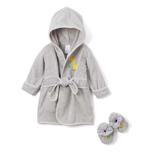 Spasilk Hooded Terry Bathrobe With Booties, Grey Giraffe