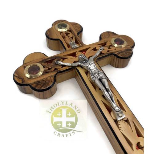 Wall Crucifix , Mother of Pearl Cross, Olive Wood Cross with Relics, Wooden Cross Decor , Catholic Cross Gift for Wedding, Catholic Crucifix