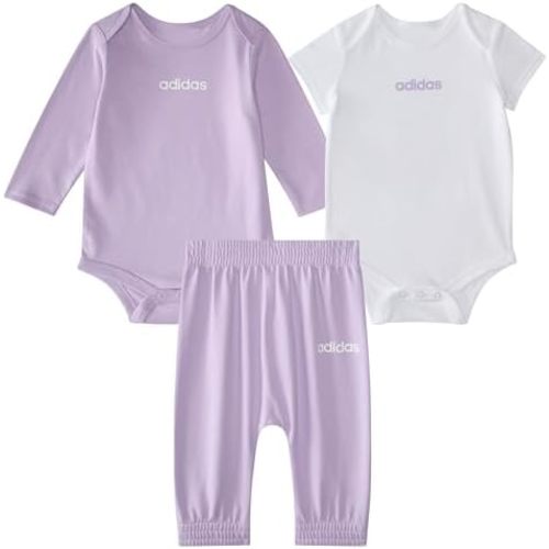adidas baby-girls 3-piece Logo Bodyshirt & Pant Set