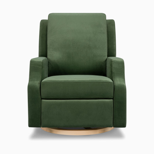 Namesake Crewe Recliner and Swivel Glider - Forest Green Velvet With Light Wood Base