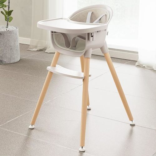 Fodoss 3-in-1 Wooden High Chair for Babies and Toddlers,Convertible Easy Clean Infant Highchair,Silla Modern Design para Comer De Bebe - Elegant Beige