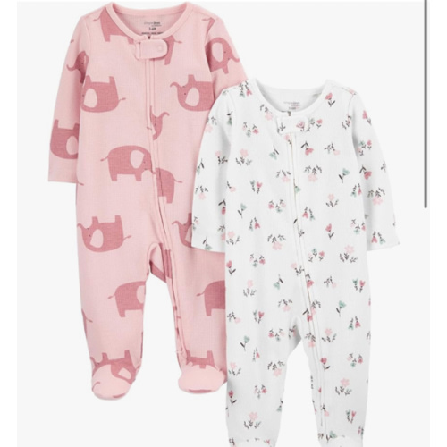 Simple Joys by Carter's Baby Girls' 2-Way Zip Thermal Footed Sleep and Play, Pack of 2