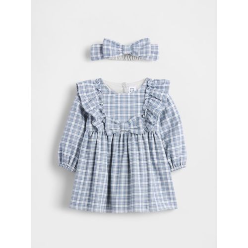 Baby Flannel Bow Dress Outfit Set (3-6mo)