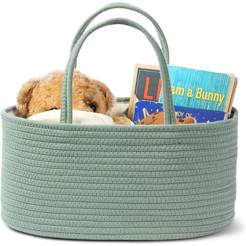 Diaper Caddy Organizer, Empty Gift Basket for Newborn Essentials, Baby Storage Basket, Stylish Gift Bag for Baby Shower, Boys and Girls - Small, Sage Green