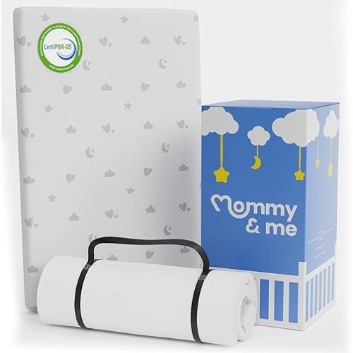 Mommy&Me Pack and Play Mattress Pad (38"x26"x1") with Soft Washable Breathable Cover, Waterproof, CertiPUR-US Certified Foam, Pack&Play Topper - Portable Foam Mini Crib Mattress for Baby Toddler