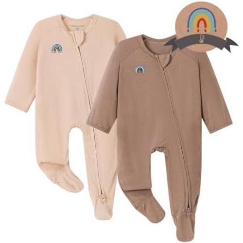 Momcozy Boy Girl Baby Pajamas Onesie, 0-24 M Temp-Sensing 2-Way Zipper Newborn Sleepers, Stretch Viscose Derived from Bamboo
