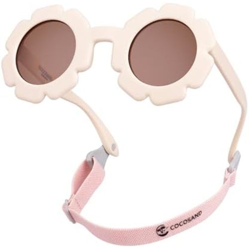COCOSAND Toddler Sunglasses with Strap Polarized Lens Retro Flexible Flower Frame for Baby Kids Boys Girls Age 3-24 Months