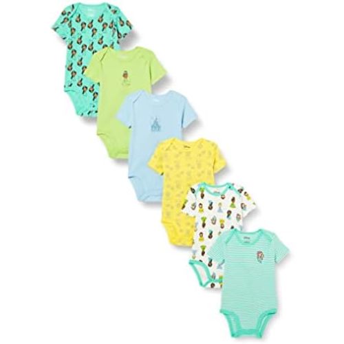 Amazon Essentials Disney | Marvel | Star Wars | Princess Baby Girls' Short-Sleeve Bodysuits, Pack of 6