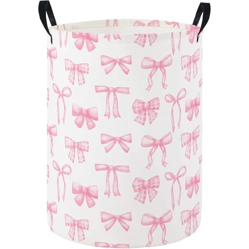 Baby Laundry Hamper Basket Baby Hamper for Nursery Boy and Girl Cute Kids Toys Storage Bin Organizer Boho Room Decor(Pink Bowknot)