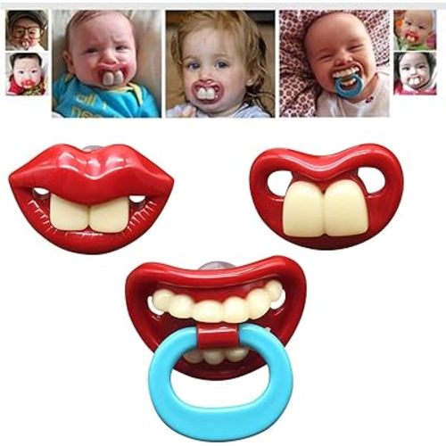 Funny Pacifier for Baby, Buck Tooth Pacifier Fake Big Teeth Pacifier, Soft Pacifiers with Teeth Food Grade Silicone Pacifier for Babies Health BPA Free, Great Gift for Kids (3pcs-B)